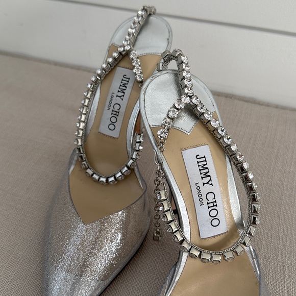 LIKE NEW-Jimmy Choo Saeda 100 Glitter Plexi Pumps with Crystal Embellishment - Picture 2 of 9